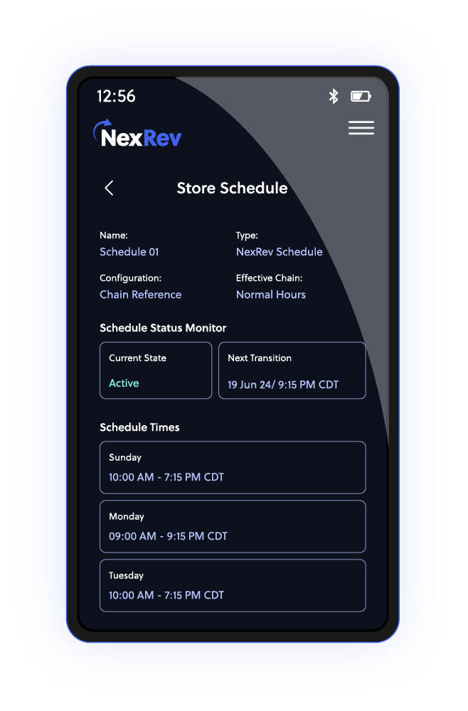 Smartphone showing Store Schedule